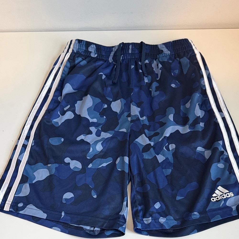 Adidas Navy Camo Shorts with White Stripes